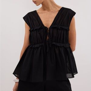 Dissh Quinn Black Linen blend Ruffle Top 8